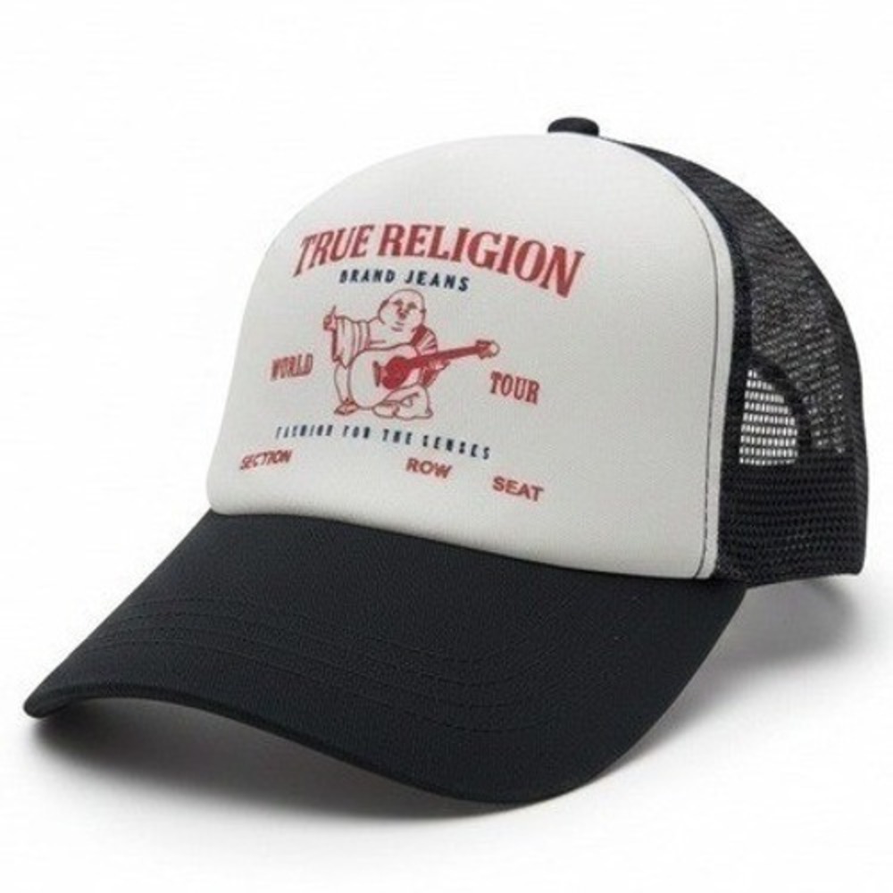 True Religion XXS Petite Womens Girls World Tour Buddha Trucker‎ Hat Black White